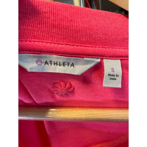 Athleta Round Neck Ruched Sleeve Grenadine Heather Pink Shiva Tee Top Sz S - Picture 5 of 11